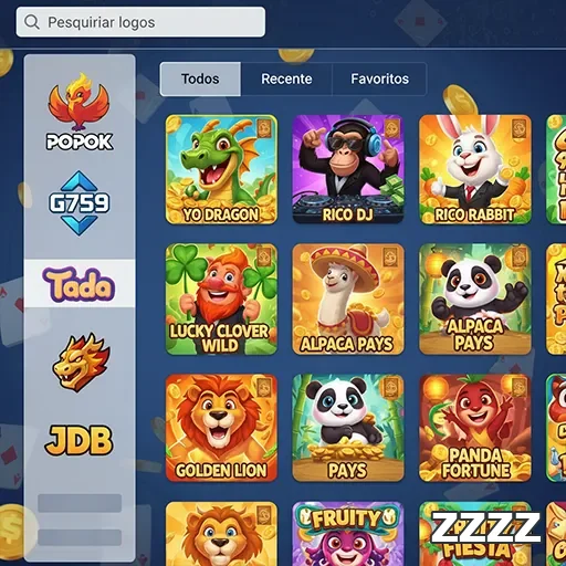 Exibição da seção de jogos de slot no site zzzz, com diversos slots