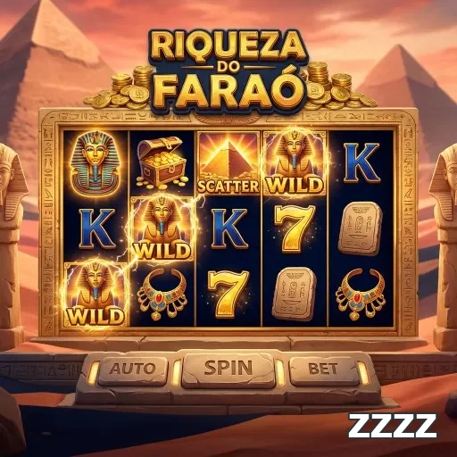 Jogo 'Riqueza do Faraó' da plataforma zzzz com slots e prêmios.